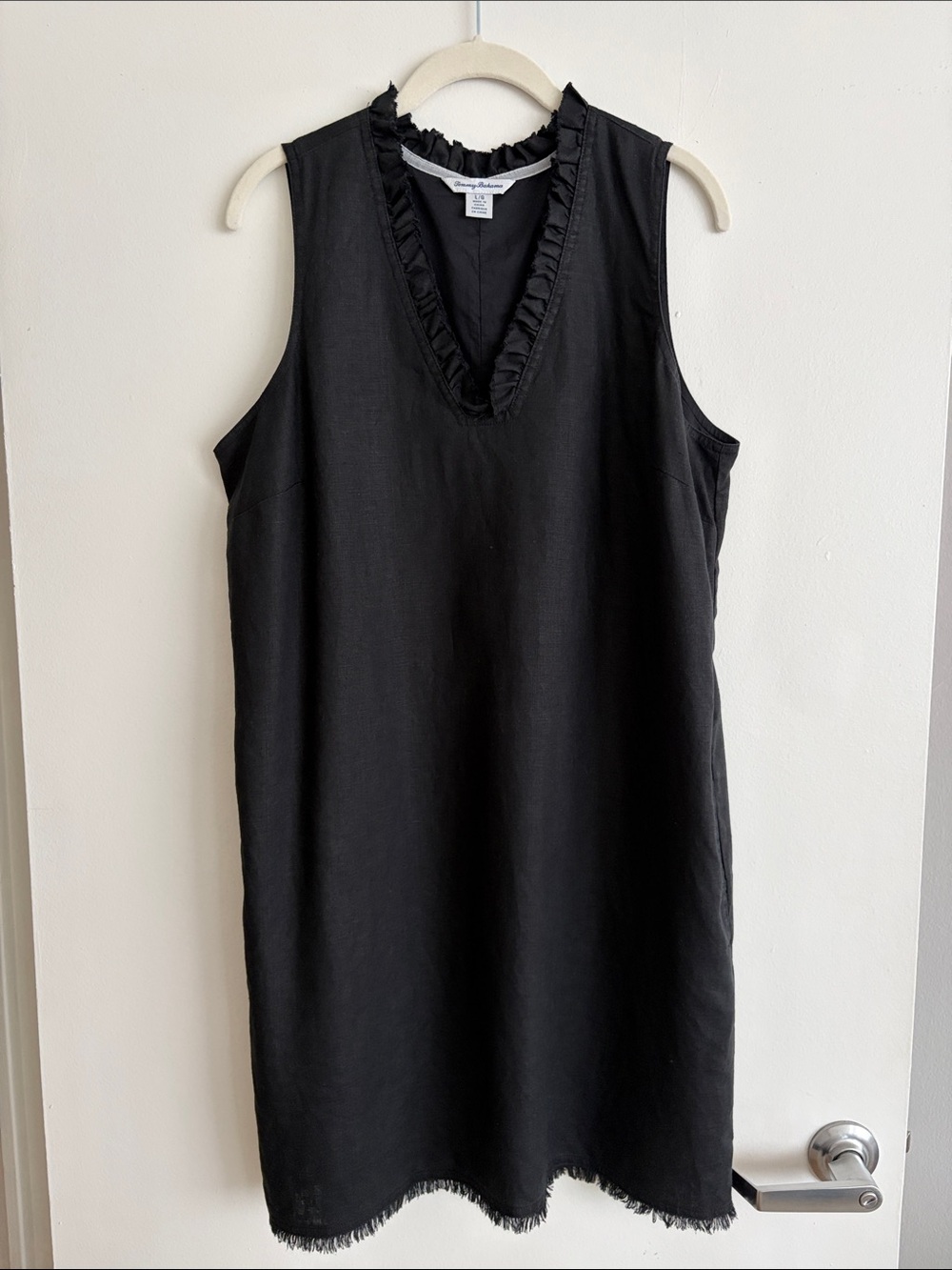 Tommy Bahama Black Sleeveless V-Neck Ruffle Trim Mini Dress